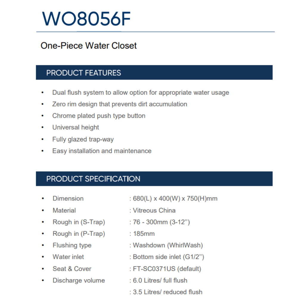 Rigel WO8056F One-Piece Water Closet