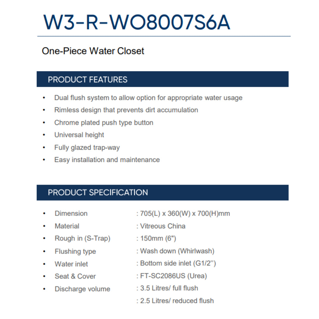 Rigel WO8007S6A One-Piece Water Closet
