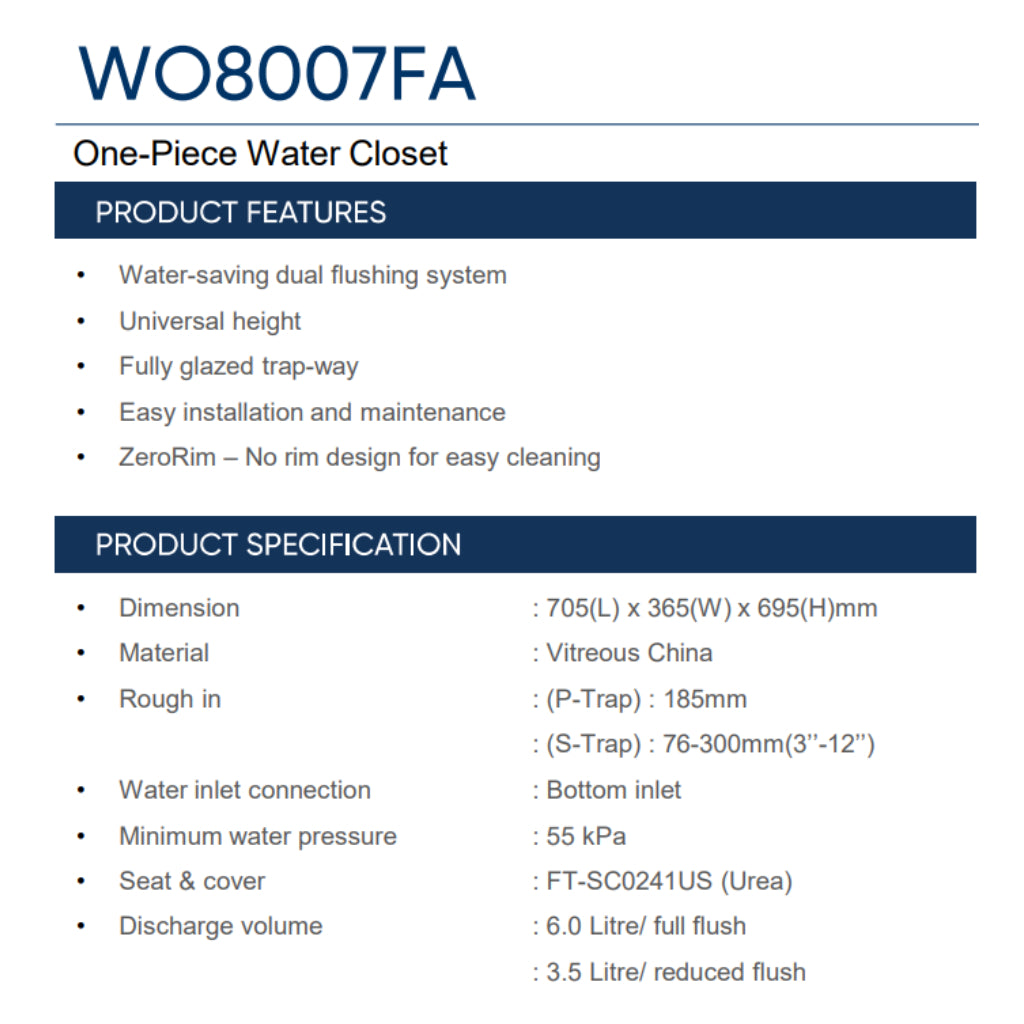 Rigel WO8007FA One-Piece Water Closet