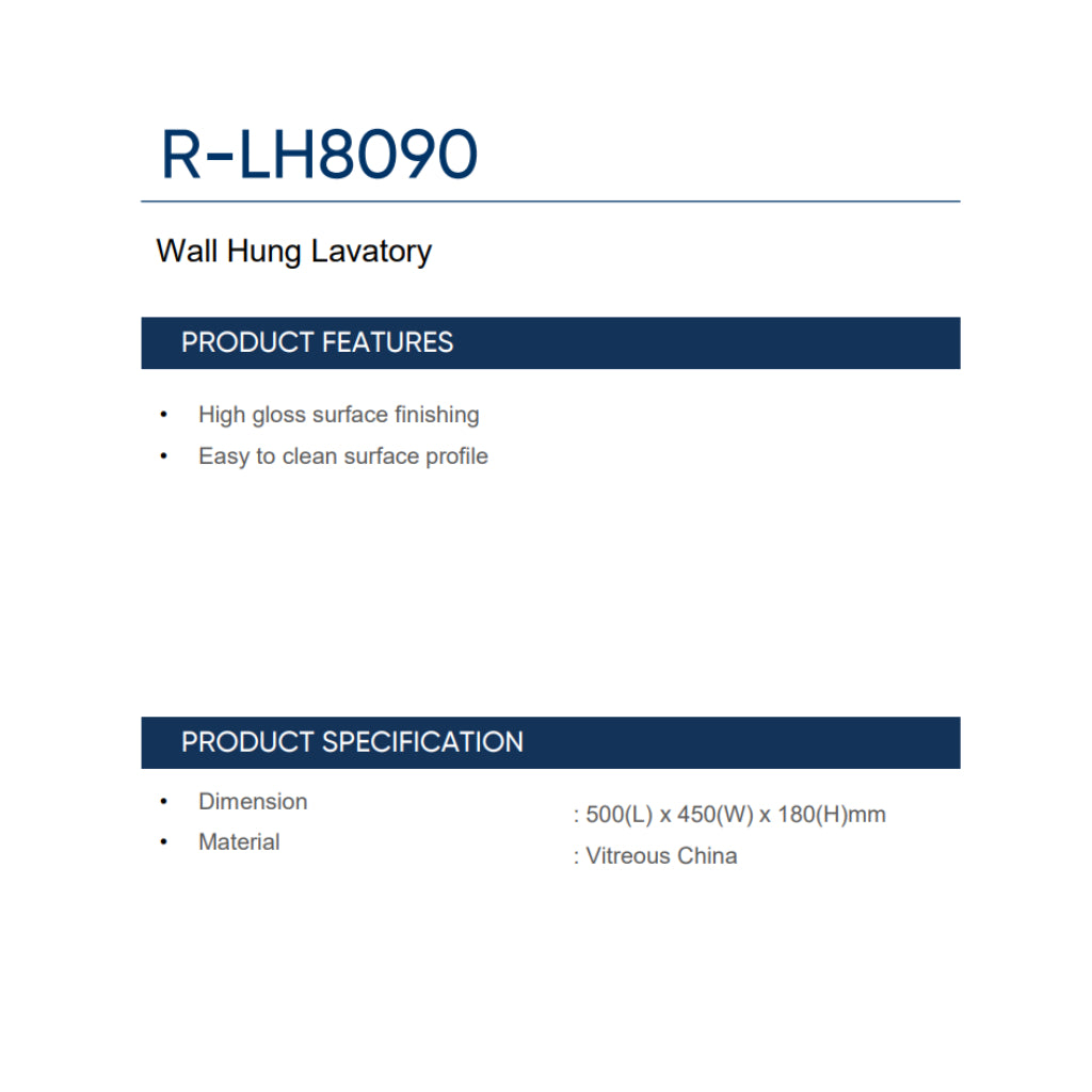 Rigel R-LH8090 Wall Hung Basin