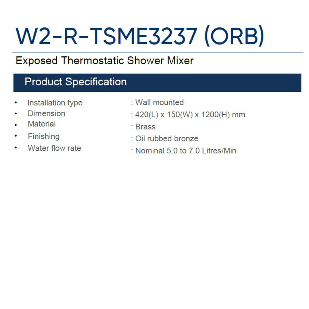 Rigel W2-R-TSME3237-ORB Exposed Thermostatic Shower Mixer - Oil Rubbed Bronze
