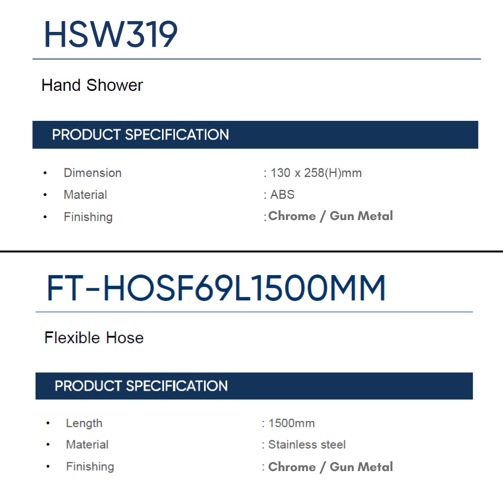 Rigel Hand Shower with Flexible Hose HSW319+FT-HOSF69L