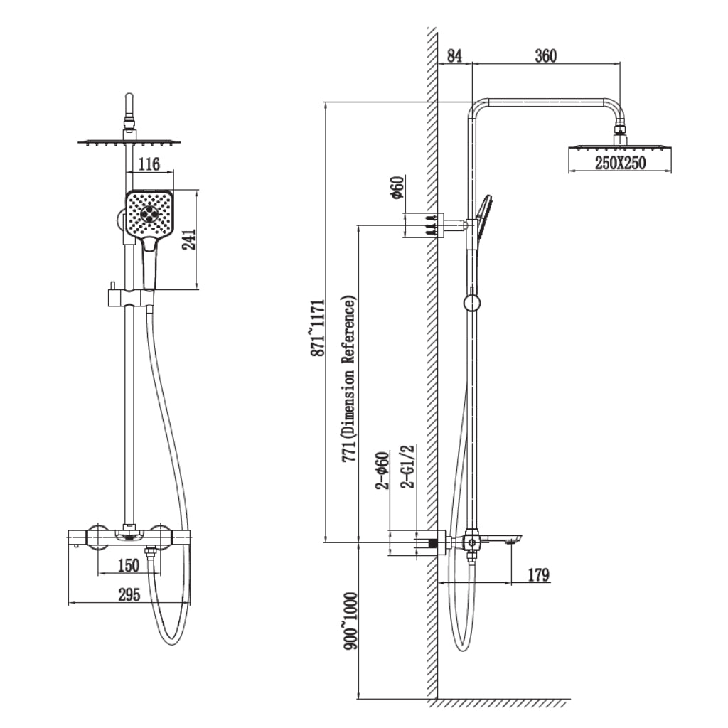 Rigel TSME14459T Thermostatic 3 in 1 Shower Set - Gun Metal