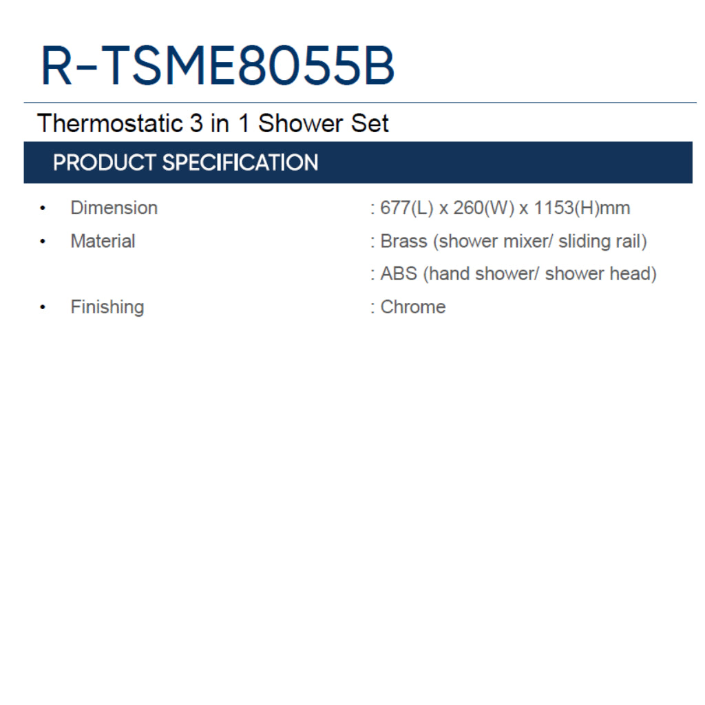 Rigel R-TSME8055B-GUN Thermostatic 3 in 1 Shower Set - Gun Metal