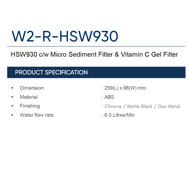 Rigel HSW930 c/w Micro Sediment Filter & Vitamin C Gel Filter
