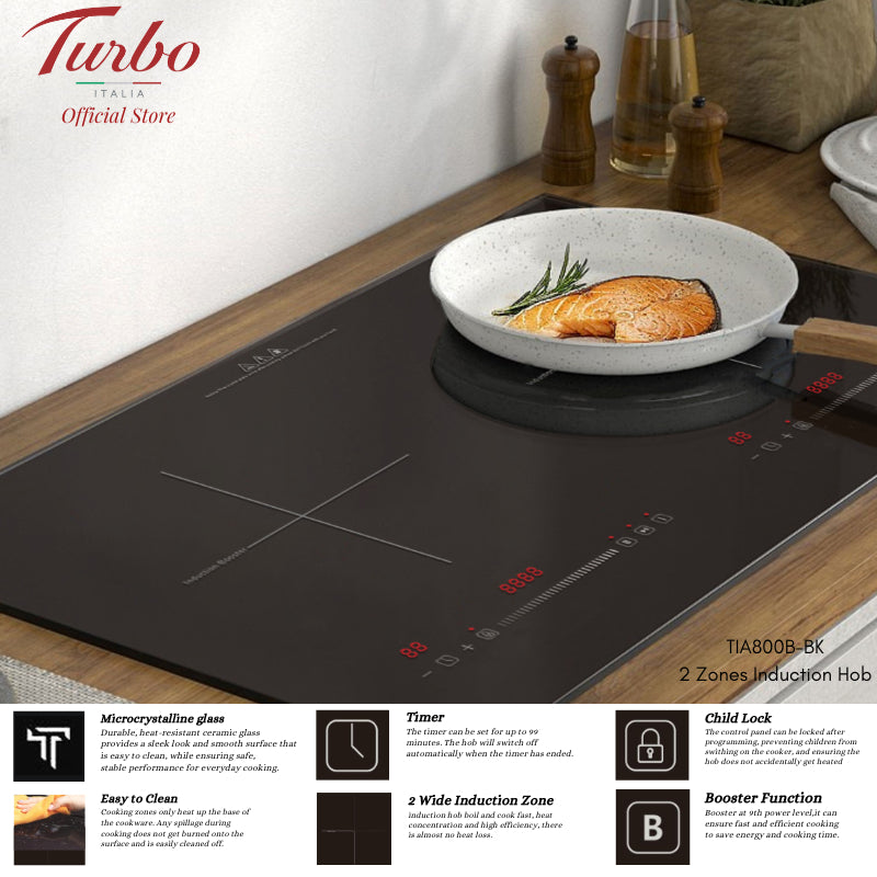 Turbo Italia TIA800B 75cm 2 Zones Induction Hob with Touch Control