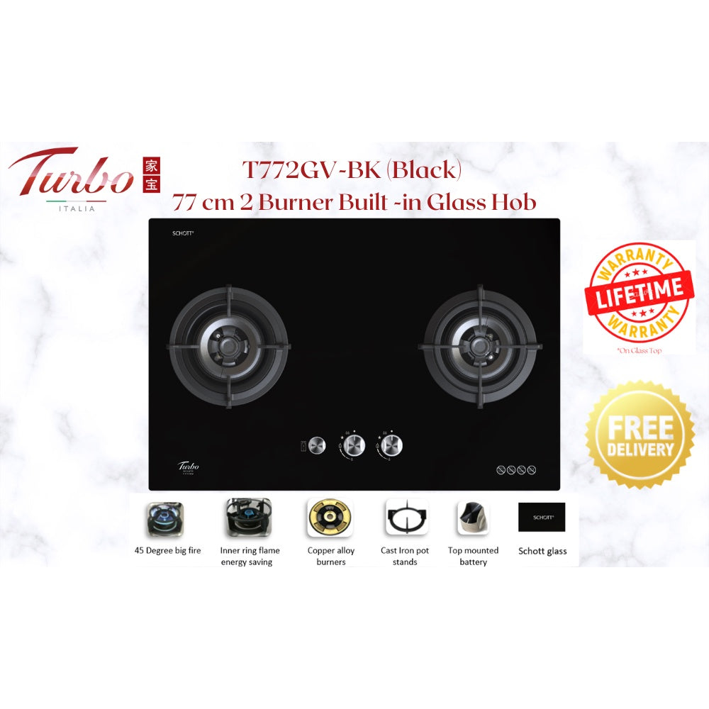Turbo Italia T772GV-BK 77cm Built-in Glass Hob