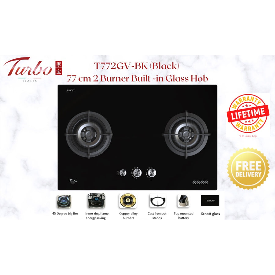 Turbo Italia T772GV-BK 77cm Built-in Glass Hob