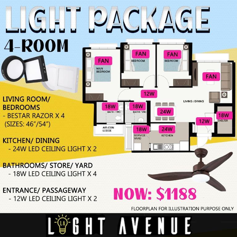 4-Room Package - 4 Fan 8 Lights